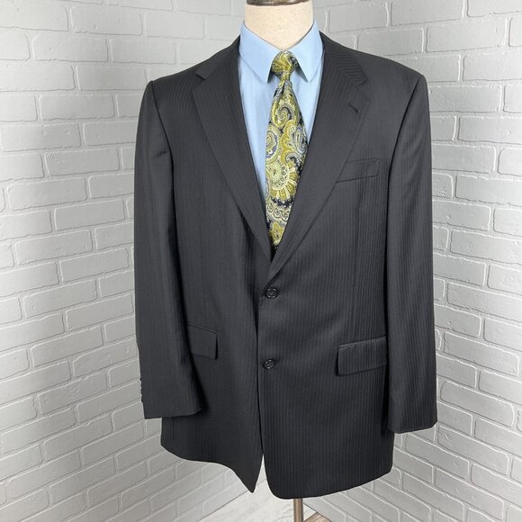 Hart Schaffner Marx Blazer Men 44L Black‎ Gold Trumpeter Wool Classic Career VTG - Picture 2 of 16